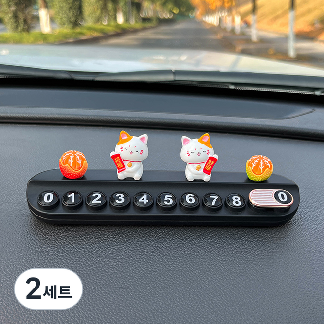 ANYOU 큐티 고양이 주차 번호판HJQCHMP, 2세트, 블랙Black