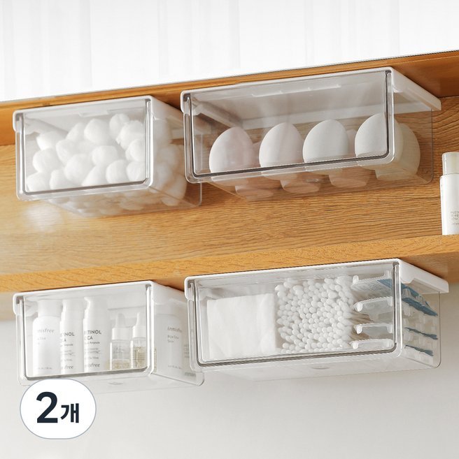 코지티 무타공 슬라이딩 히든 수납 서랍, 화이트 대형, 2개