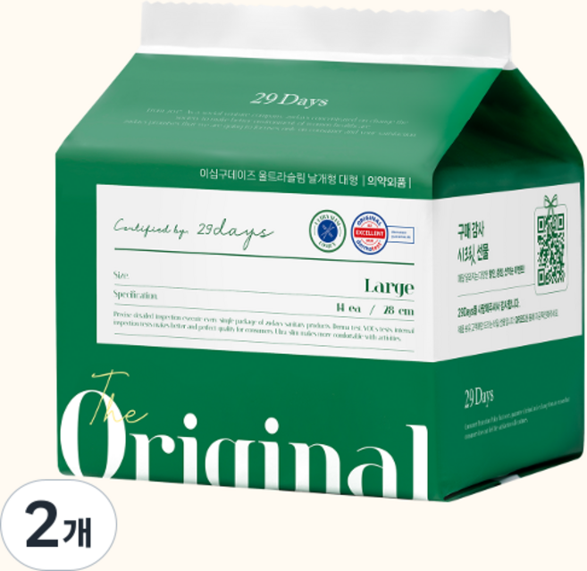 29데이즈 순면감촉 생리대 대형 14개입 1팩, 2개