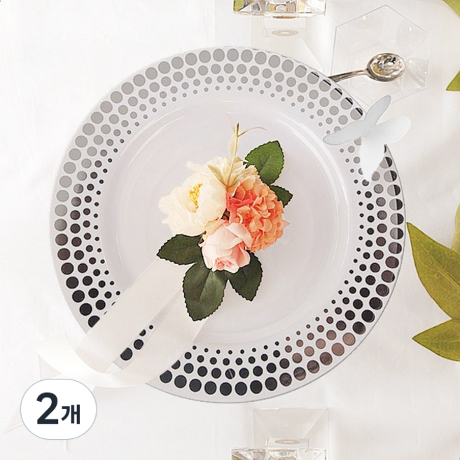 쓱싹 플라스틱 도트 은라인 일회용접시 23cm, 20개, 2개