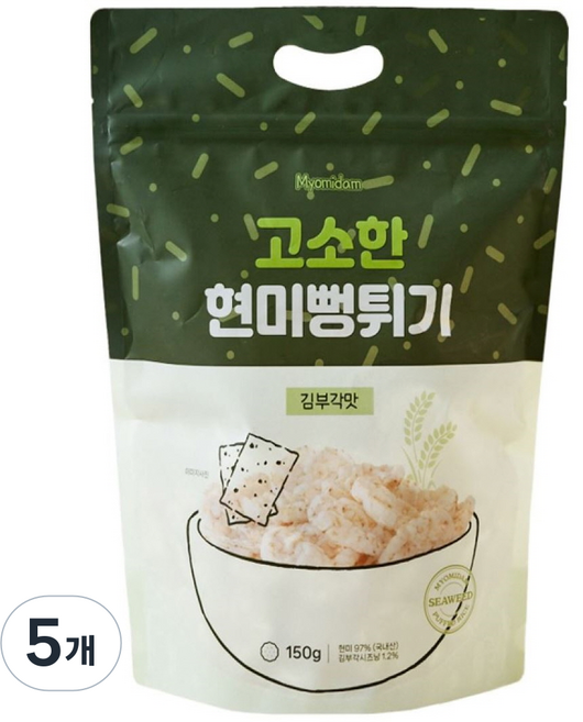 묘미담 국내산 현미뻥튀기 현미과자 대용량 김부각맛, 5개, 150g