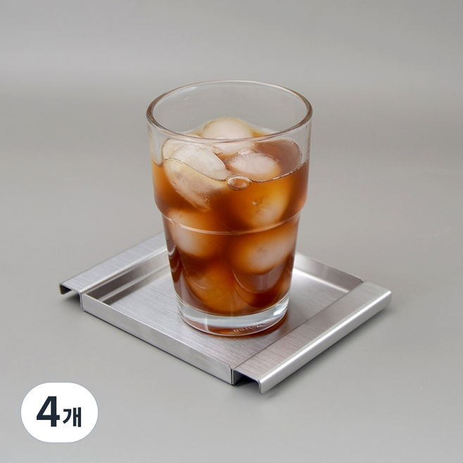 스텐 실버 컵받침대 티코스터 트레이, 4개