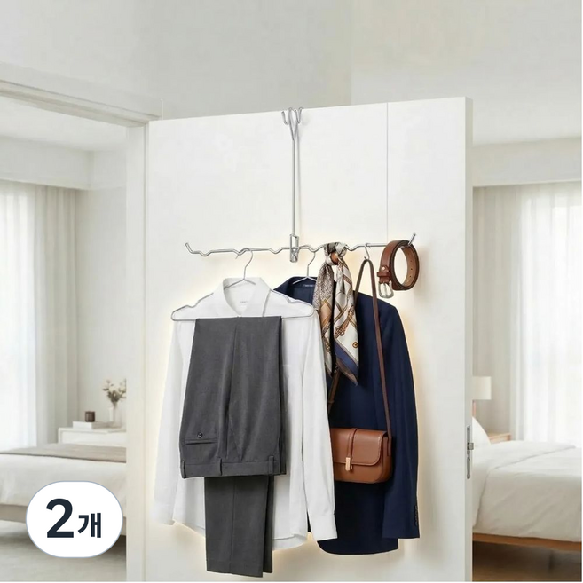 Dnc 여행용 멀티 옷걸이 6벌 스텐 문걸이형, 실버, 2개