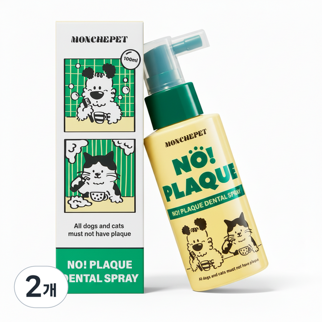 몽셰펫 반려동물 덴탈 스프레이 뿌리는 치약 구취/치석제거 칫솔, 2개, 100ml