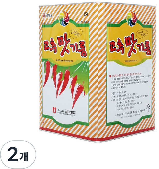 금수 고소매콤 태양초 고추맛기름 CAN, 2개, 15L