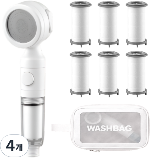 욕실 ON 여행용 미니 샤워기 + 필터 6p 수압조절 온오프기능, 여행용 미니 샤워기필터(화이트), 4개