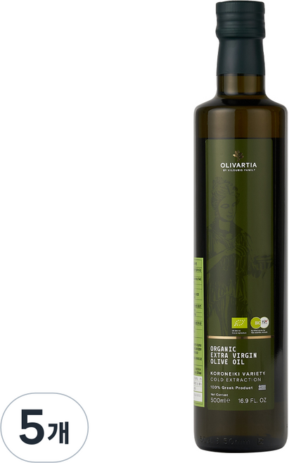 올리바티아 유기농 엑스트라버진 올리브 오일 선물 세트, 500ml, 5개