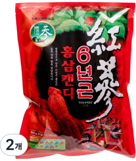 청정인삼 6년근 고함량 홍삼 캔디, 800g, 2개