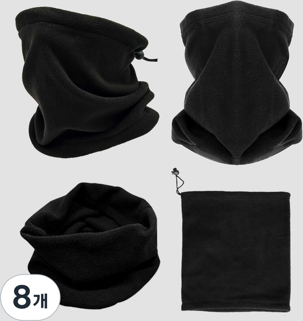 폴라폴리스 초경량 기모 넥워머 세트, 8개, 블랙