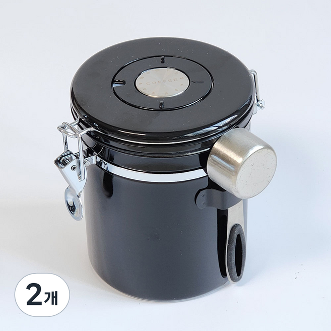 프리즈마 베큠 씰 커피 캐니스터 350g 스테인리스 원두 밀폐용기, 2개, 블랙