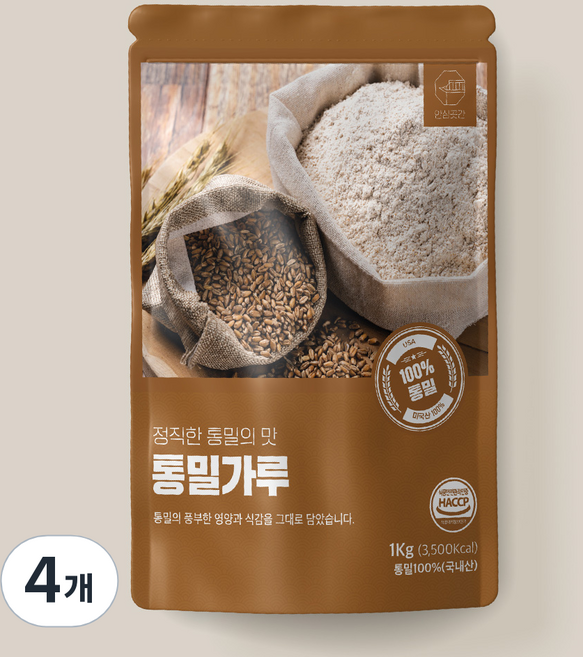 안심곳간 통밀가루, 4개, 1kg