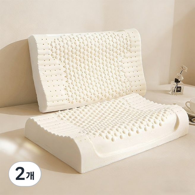 Veralool 프리미엄 천연라텍스 경추 베개 인체공학 항균 굴곡형 커브형 일자목 숙면 베개 속커버+겉커버, 2개, 알갱이 마시지 베개