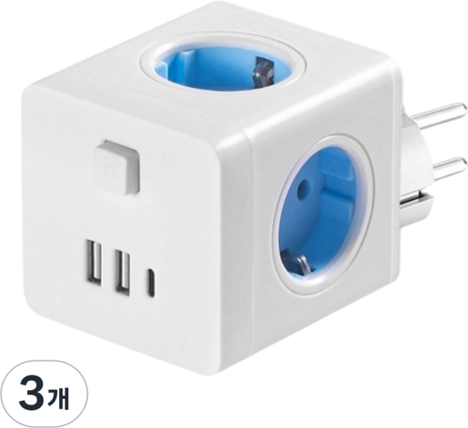 2USB+1PD 고용량 콘센트형 큐브 멀티탭 콘센트, 3개, 흰색, 12.5cm