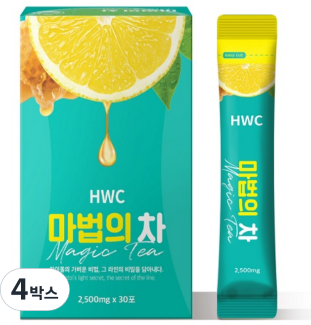 HWC 마법의 차 아이돌워터 우바홍차 레몬 꿀 녹차, 75g, 4개
