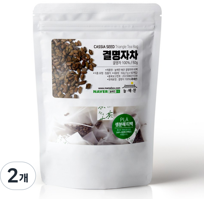늘해찬 볶은 국산 결명자차 티백 삼각티백 대용량, 1g, 50개입, 2개