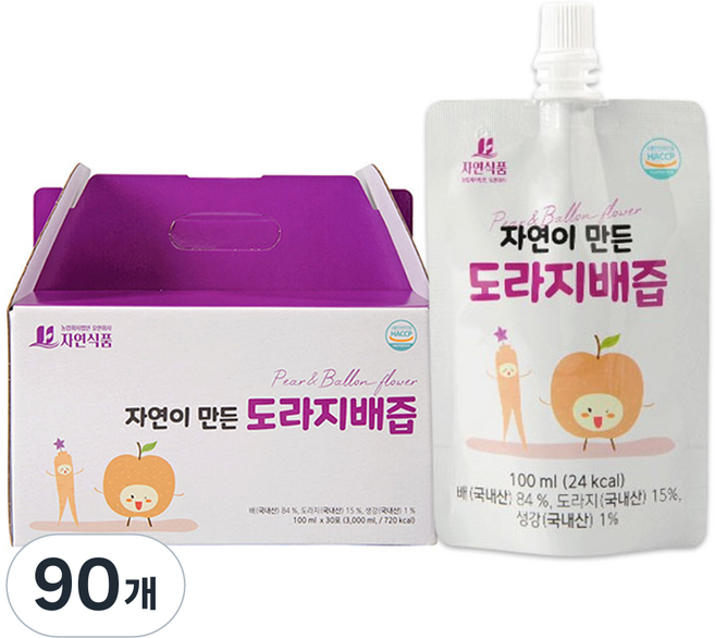 자연식품 자연이 만든 도라지배즙 스파우트, 100ml, 90개