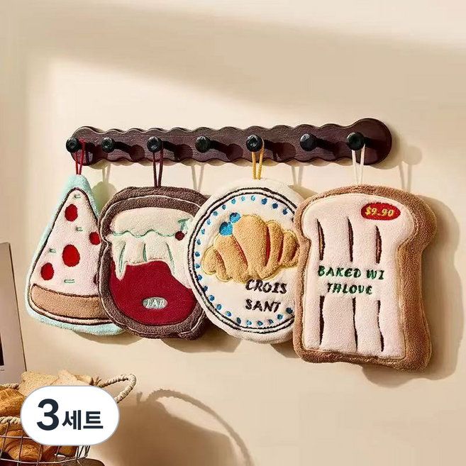 소프트 욕실 주방 피자 식빵 꿀단지 고리수건 4종세트, 3세트, 세트