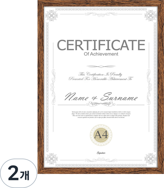 olivet 내추럴 우드 인테리어 액자 벽걸이 탁상용 겸용 무타공 사진틀 A4, 2개, 커피 나무결