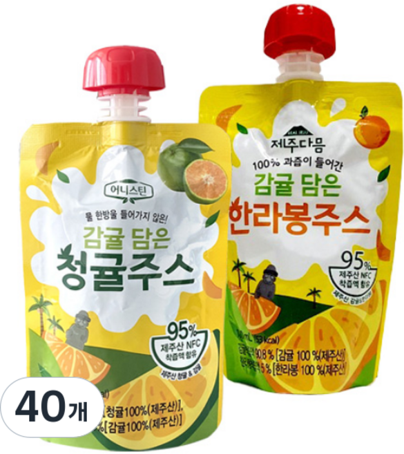 어니스틴 감귤 담은 한라봉 주스 청귤 주스 세트 착즙 주스 감귤 음료 제주산 물 타지 않은 착즙 음료, 40개, 100ml