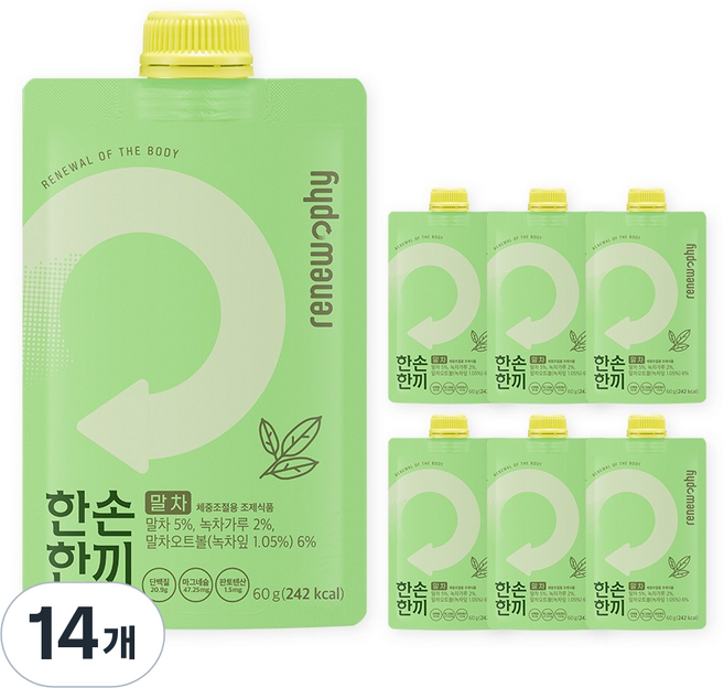 한손한끼 단백질 쉐이크 파우치 프로틴 식사대용, 말차맛, 14개, 60g