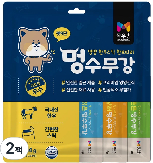 목우촌 펫9단 멍수무강 강아지 짜먹는 양갱 스틱 한우 영양 간식 눈 11p / 관절 11p / 기관지 11p 33p, 2개, 264g, 소고기 - 쿠팡