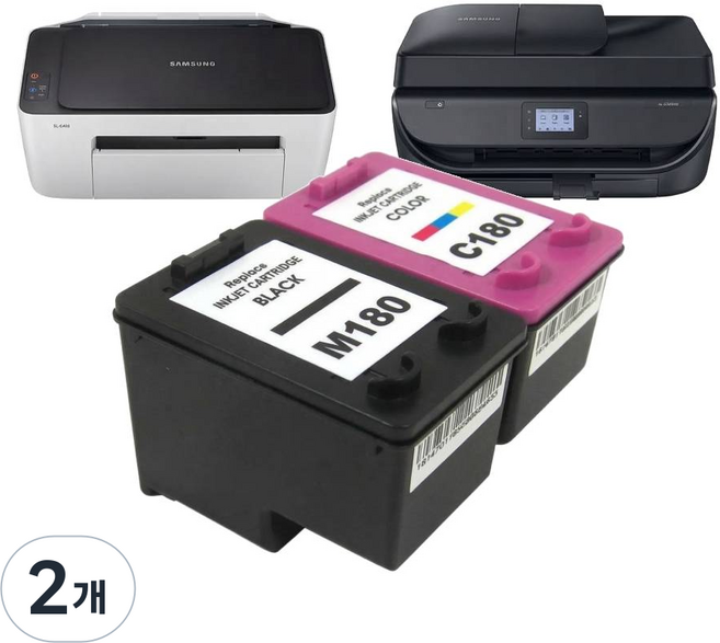 삼성 SL-J1770FW 잉크 호환 SL-J1663 SL-J1665 SL-J1660 프린터기, 2개, C180XL 컬러 대용량 잉크