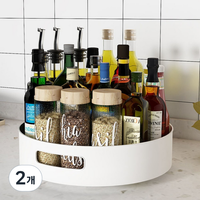 잘로몬 360도 회전 양념통 트레이 선반, 2개