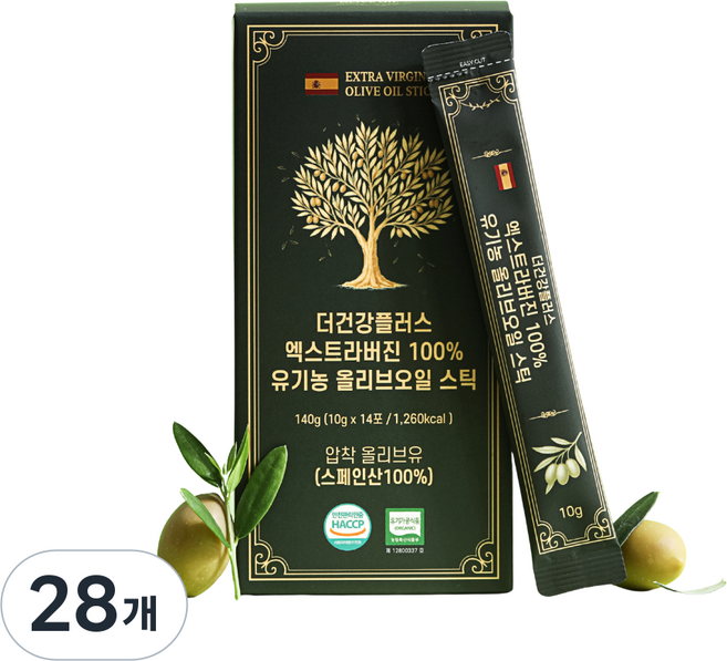 더건강플러스 올리브오일 스틱 산도0.3 유기농 엑스트라버진 피쿠알 100%, 28개, 10g
