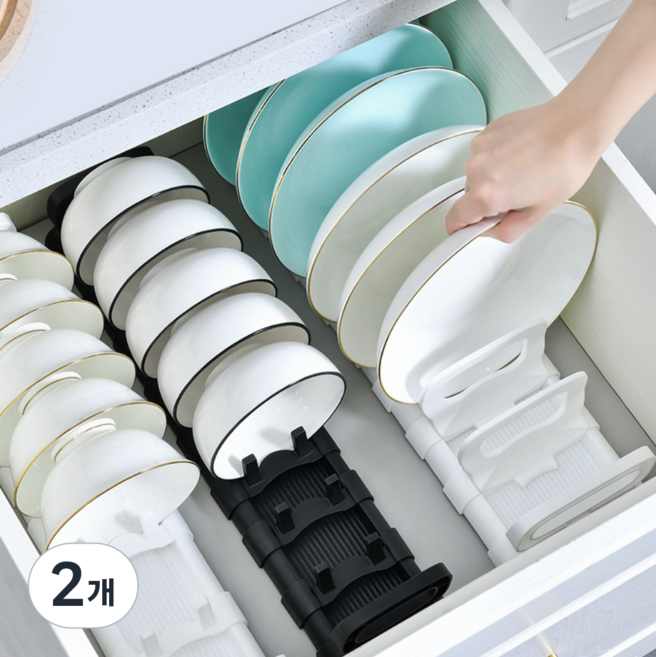 베니코 간격조절 그릇 접시 정리대, 화이트, 그릇정리대, 2개