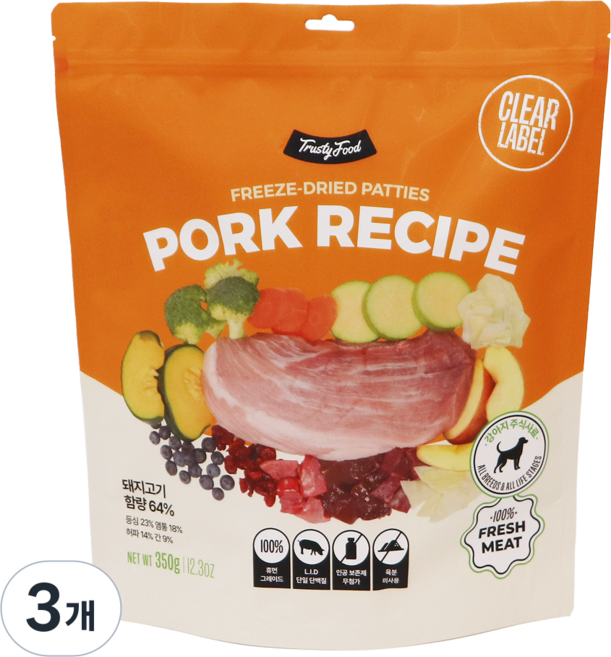트러스티푸드 강아지 동결건조 사료 포크패티, 포크, 350g, 3개