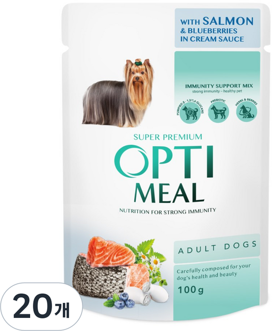 옵티밀 파우치 어덜트독 연어&블루베리 크림소스, 100g, 20개, 연어+채소