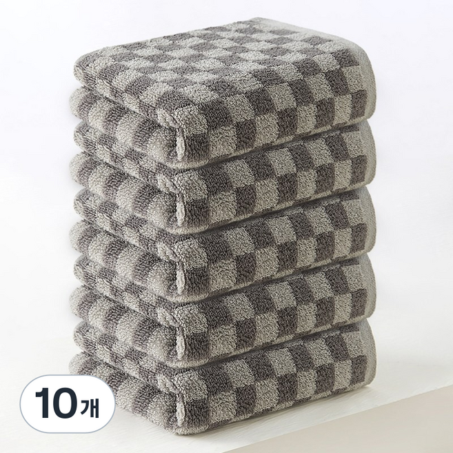 록신 데일리 체크 세면타월 40수 코마사 호텔수건 타월 부드러운 수건, 10개, 그레이