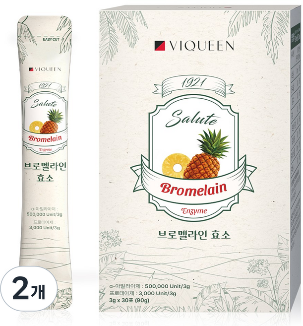 바이퀸 브로멜라인 파인애플 효소 분말 30p, 2개, 90g