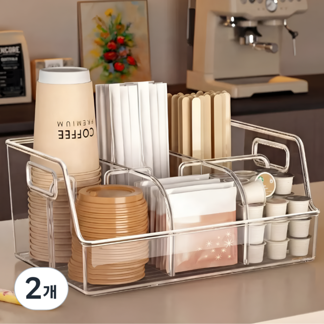 에이솜 다용도 커피 정리함 티백 정리함 사무실 탕비실 정리함, 2개, 투명