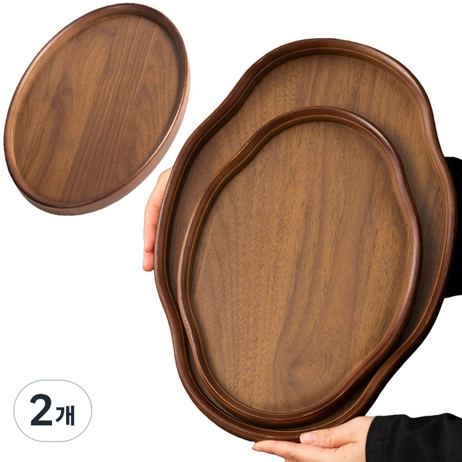 NUTRIVIO 나무트레이 호두원목 불규칙 대나무쟁반 액세서리쟁반 과일 카페트레이 혼밥 1인 우드트레이, 2개, 구름모양