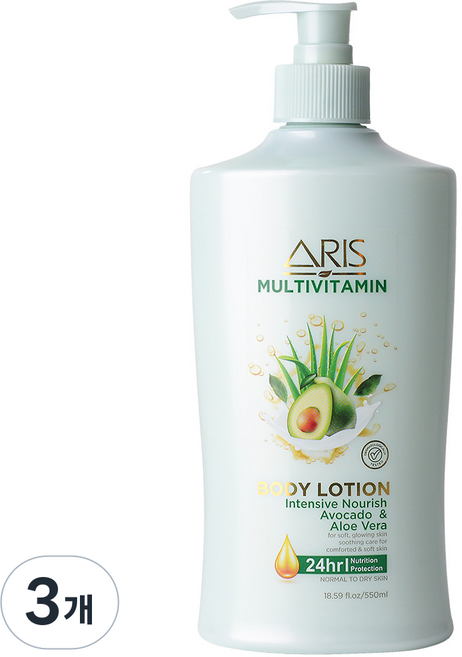 아리스 너리쉬 바디로션 아보카도 알로에베라, 550ml, 3개