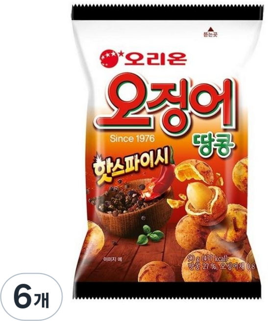 오리온 오징어땅콩 핫스파이시, 6개, 90g
