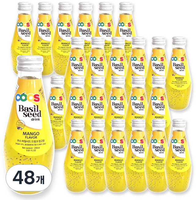 쿠스 바질시드 드링크 망고향, 290ml, 48개