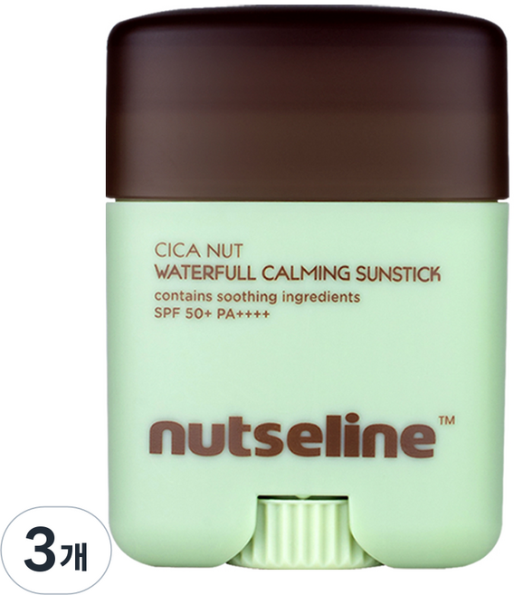 넛세린 시카 넛 선스틱 카밍 쿨링 워터드 SPF50+ PA++++ 미백 주름개선 끈적임 없는 온가족 썬스틱, 20g, 3개