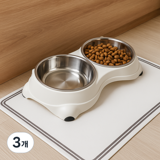 사각마켓 경추편한 소형견 2구 강아지 밥그릇, 3개, 아이보리