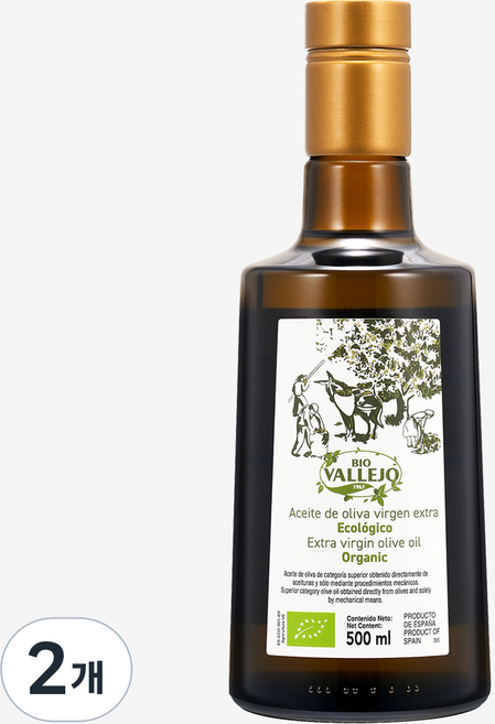 바예호 유기농 엑스트라버진 올리브오일 냉압착 올리브유 스페인 피쿠알, 2개, 500ml