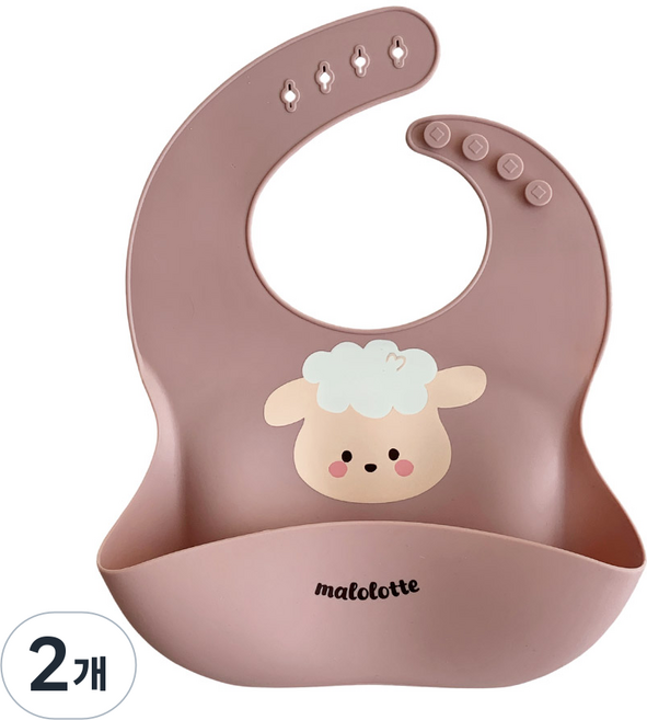 마롤로뜨 실리콘 아기 턱받이 실리콘빕 똑딱이 유아 자기주도 이유식 아기식판, 2개, 1개입, 핑크 양양이