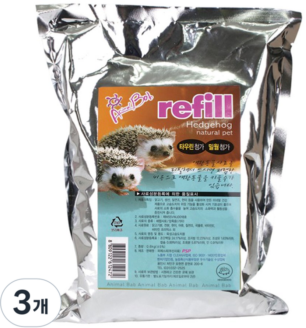 애니멀밥 고슴도치 사료 리필, 600g, 3개