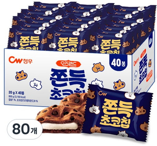 청우 오즈랜드 쫀득 초코칩 쿠키, 20g, 80개
