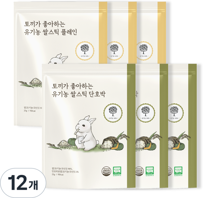 [앨리스] 토끼가 좋아하는 유기농 쌀스틱, 12개, 25g, 단호박 3개, 플레인 3개