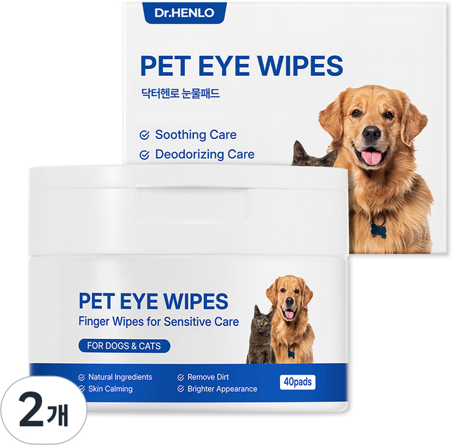 닥터헨로 반려동물 눈물패드 40매입 손모양 디자인 특허 개발 / 눈물자국 / 이어클리닝, 2개, 100ml
