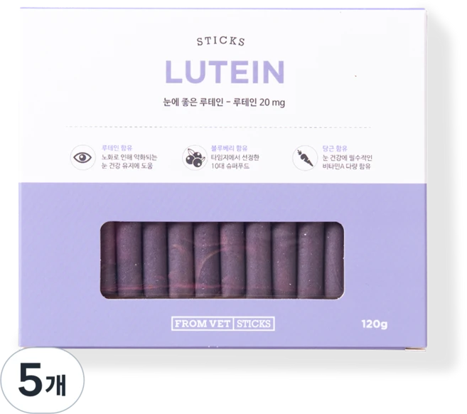 프롬벳 순수스틱 반려동물 루테인 120g, 눈물개선/눈건강, 5개 - 쿠팡