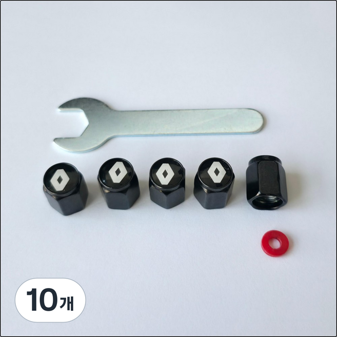 르노 타이어 에어 밸브캡 마개 블랙 렌치 포함, 검정, 5개