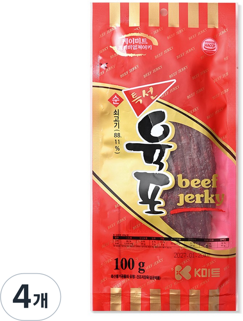 케이미트 순쇠고기 특선육포, 100g, 4개