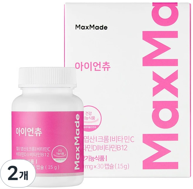 맥스메이드 아이언츄 철분제 1개월 임산부 어린이 여성 젤리 츄어블, 30정, 2개 - 쿠팡